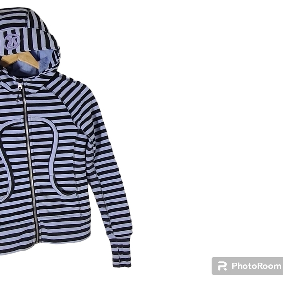 Lululemon Scuba Hoodie *Stretch in Sea Stripe Printed Polar Haze Black Size 2 - Picture 10 of 16